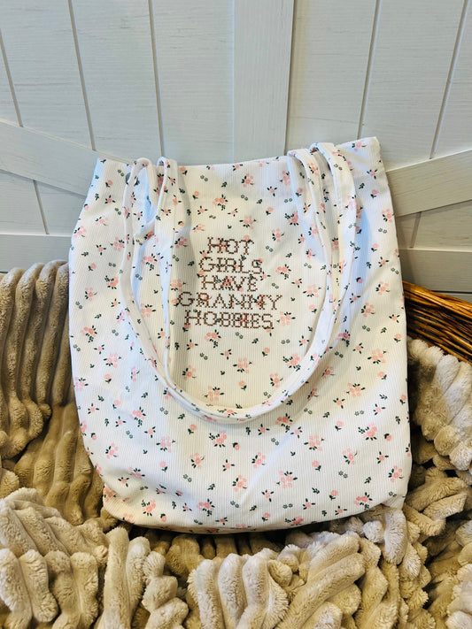 Embroidered Hot Girls Granny Hobbies Large Tote