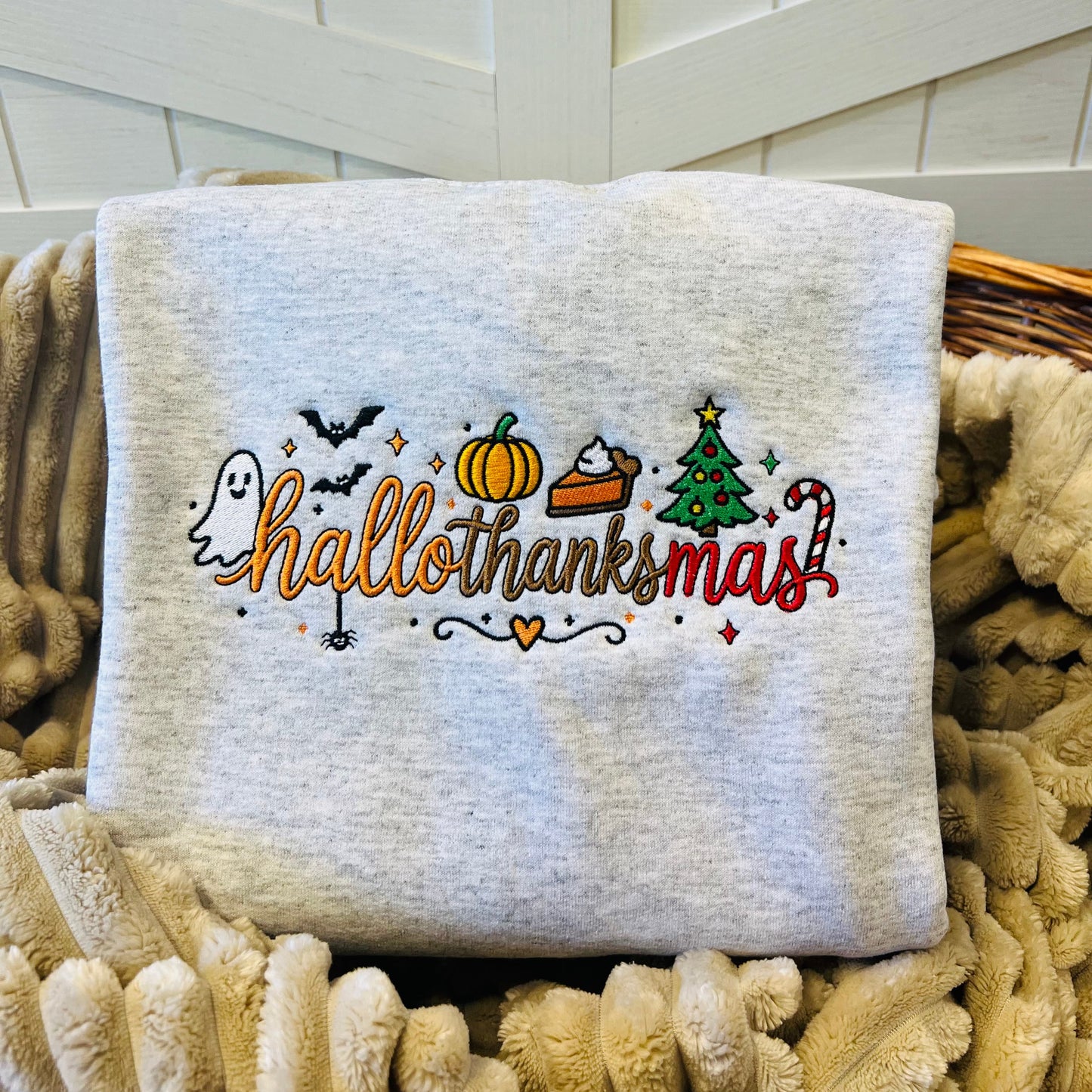 Embroidered Hallothanksmas Sweatshirt