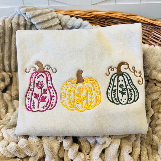 Embroidered Pumpkin Trio Sweatshirt