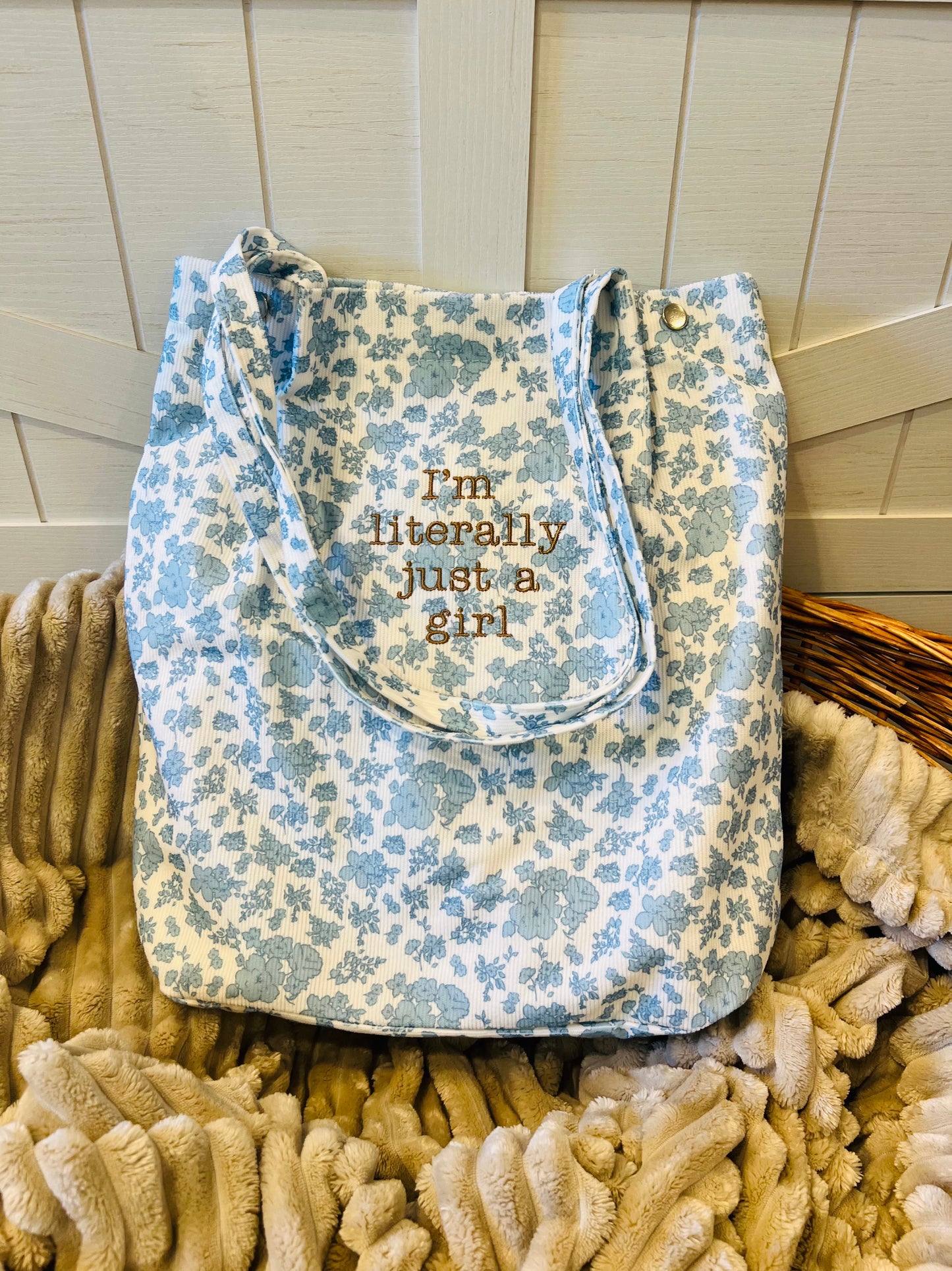Embroidered I’m Literally Just A Girl Large Tote