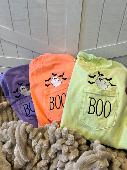 Embroidered Boo Pocket Tee