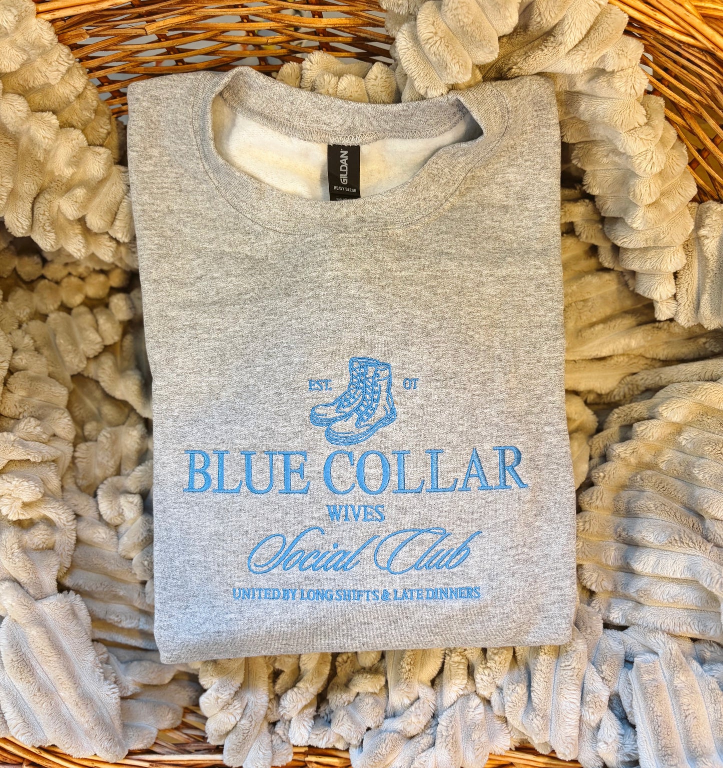 Embroidered Blue Collar Wives Sweatshirt
