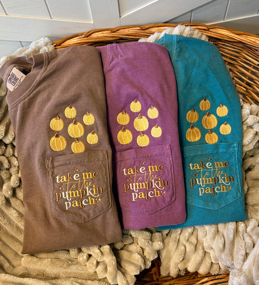 Embroidered Pumpkin Patch Pocket Tee