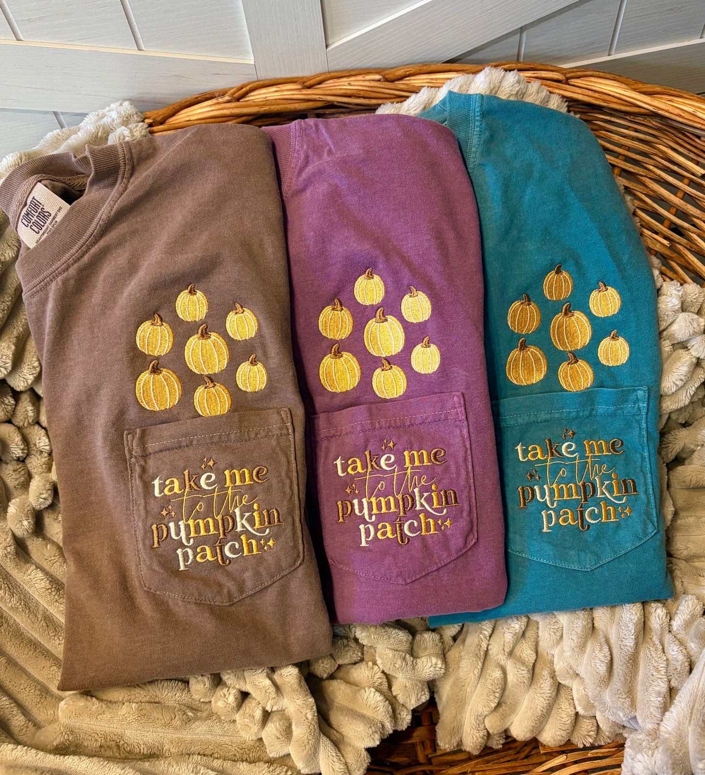 Embroidered Pumpkin Patch Pocket Tee