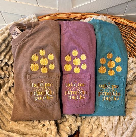 Embroidered Pumpkin Patch Pocket Tee